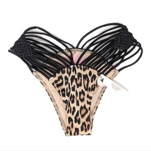 Victoria's Secret Archives Swim Strappy Brazilian Bikini Bottom XS Leopard Print